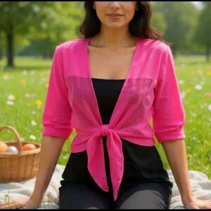 Plus Size Pink Chiffon Tie-Front Cardigan